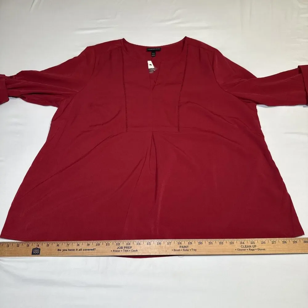 Lane Bryant Blouse Womens 18/20 Maroon Shirt Long Sleeve Embroidered Eyelet NWT